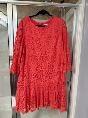 Eliza J Coral Lace Drop-Waist Midi Dress